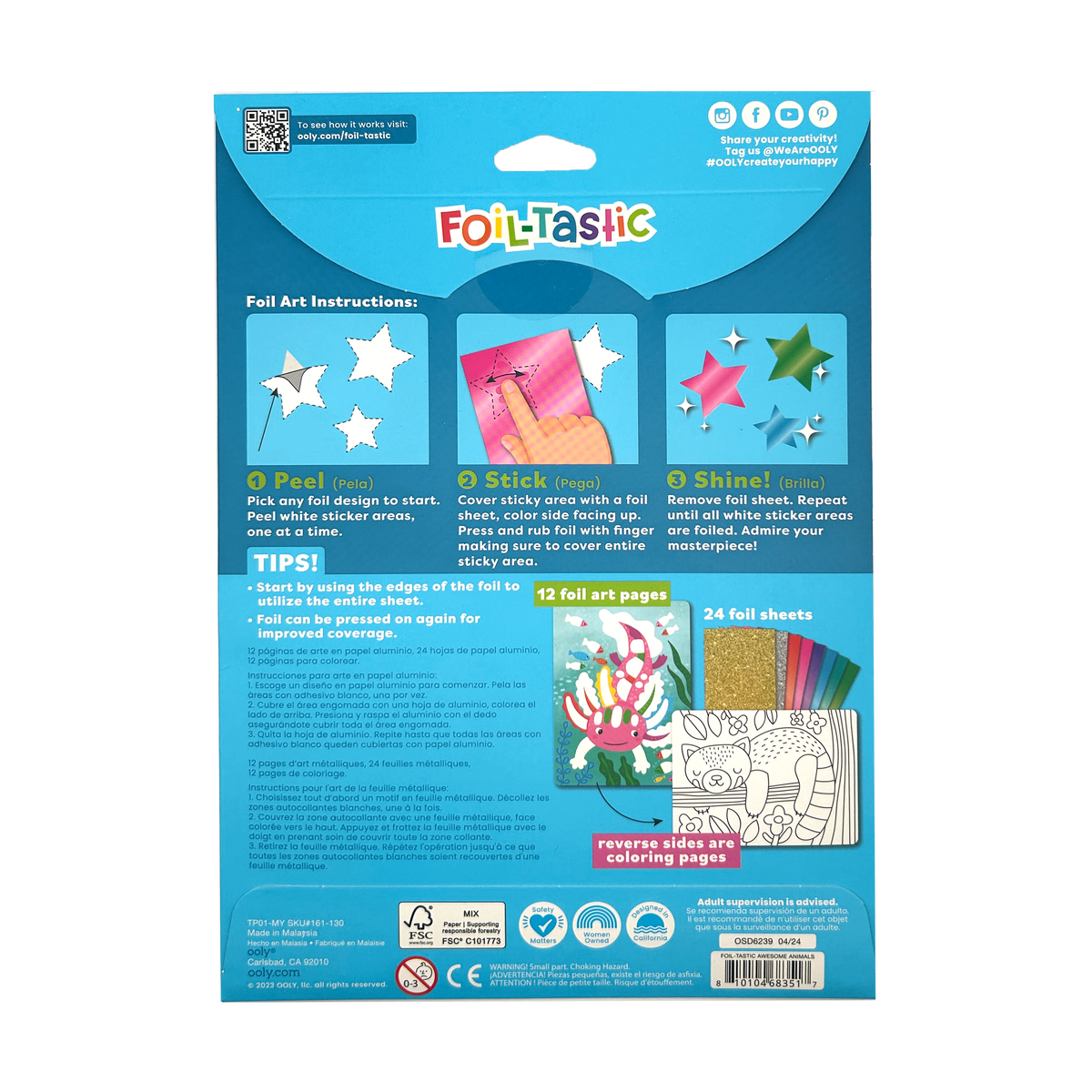 Ooly - Foil-tastic Awesome Animals - Folie- en kleurset dieren