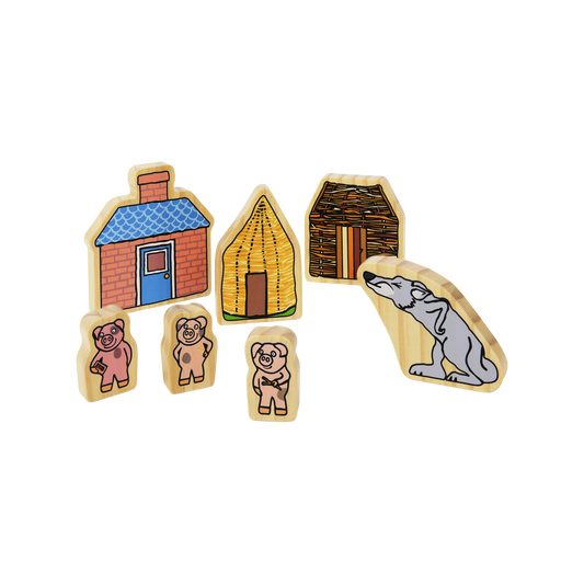 Yellow Door - Houten figuurtjes - De 3 biggetjes houten figuurtjes