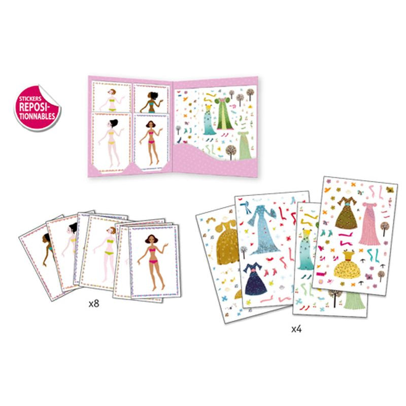 Djeco - Aankleedpoppen met stickers - Jurkjes door de seizoenen