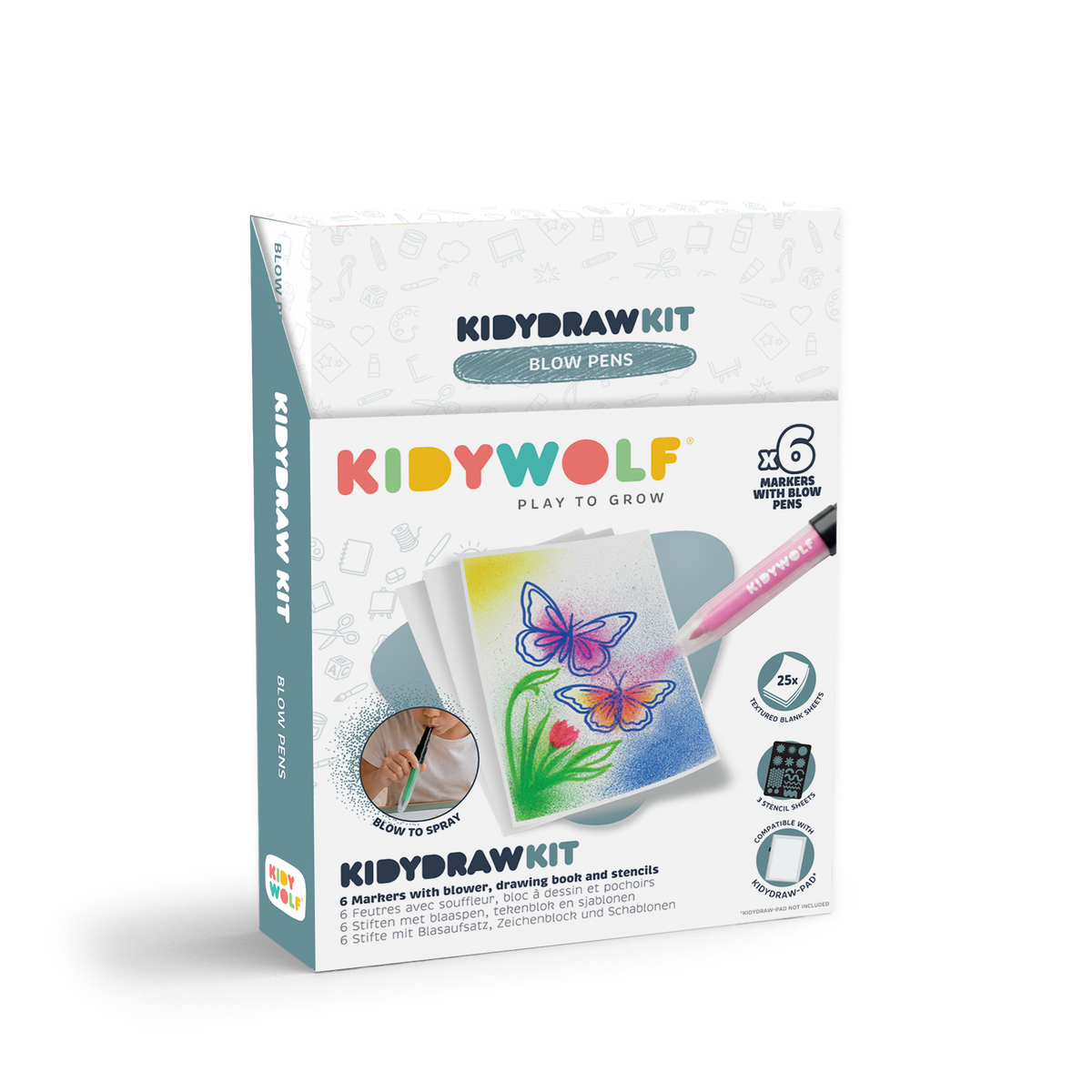 Kidywolf Kidydraw-Pad Kit | Blaasstiften en sjablonen