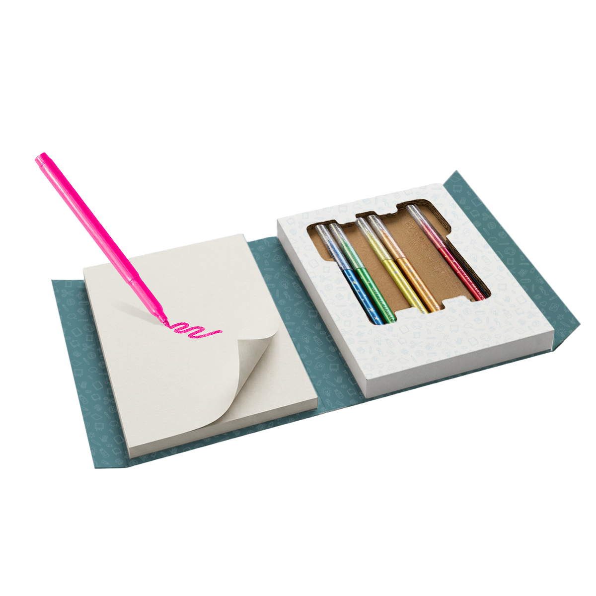 Kidywolf Kidydraw-Pad Kit | Glitterstiften en stickers