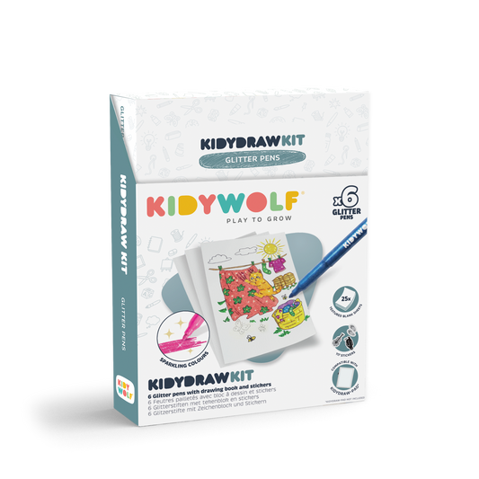 Kidywolf Kidydraw-Pad Kit | Glitterstiften en stickers