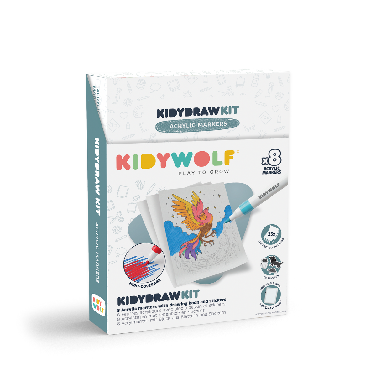 Kidywolf Kidydraw-Pad Kit | Acrylstiften en stickers