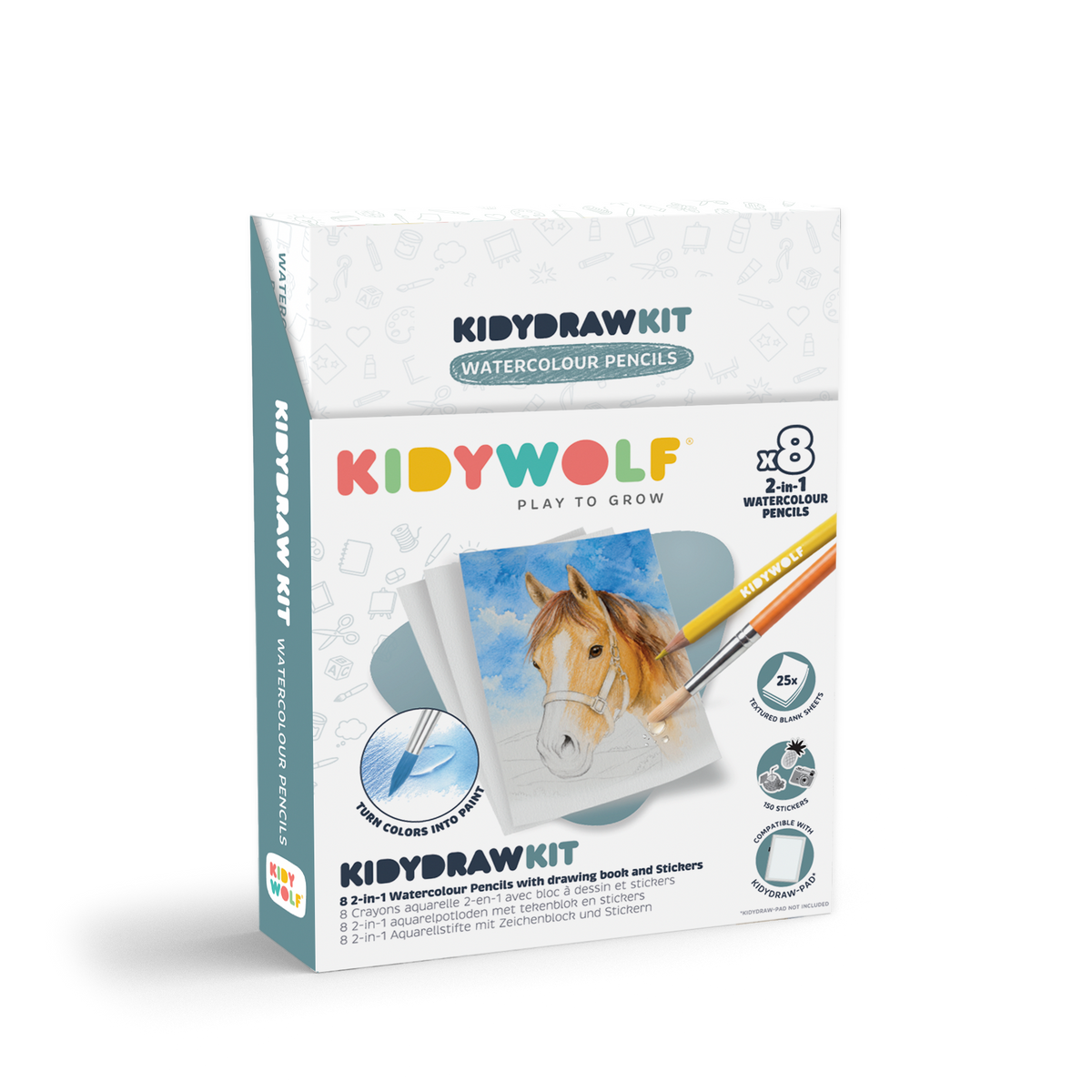 Kidywolf Kidydraw-Pad Kit | Aquarelpotloden en stickers