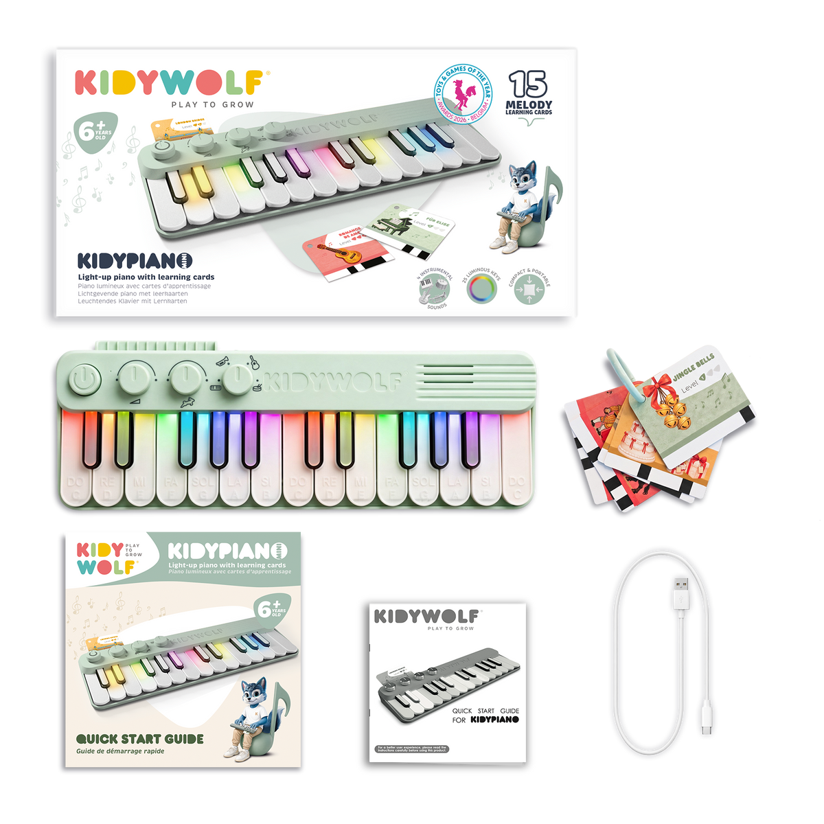 Kidywolf Kidypiano | Mini piano met verlichte toetsen | Groen