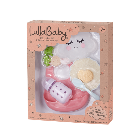 LullaBaby eetset voor poppen met flesje, slabbetje en speelvoeding