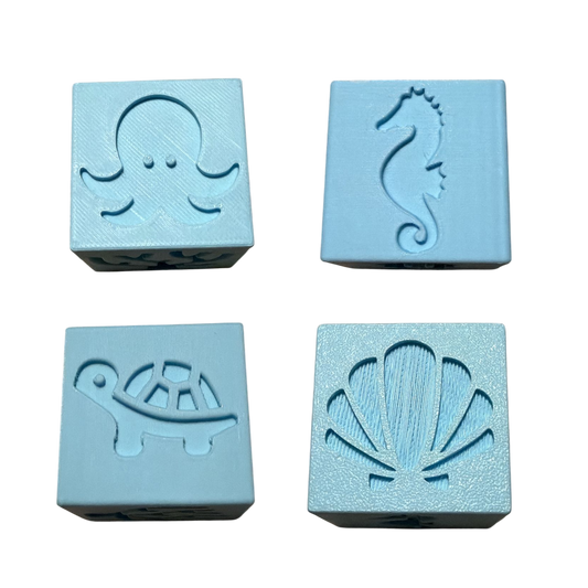 CYW kubus stempel onderwater oceaanblauw 4x4cm 1st.