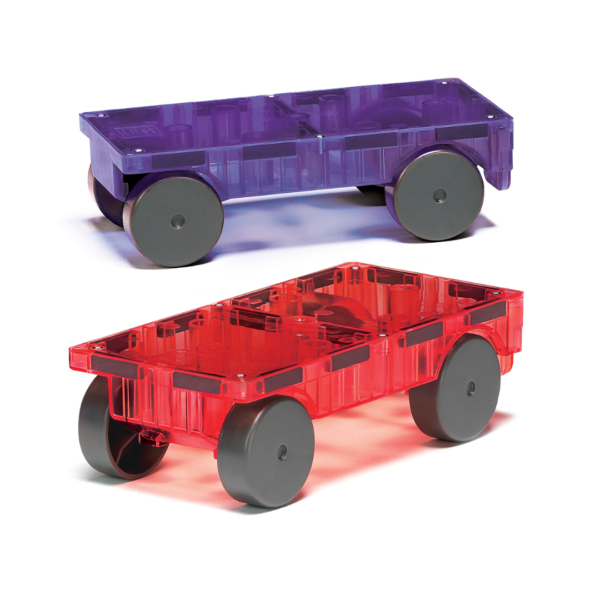 MagnaTiles auto's paars en rood 2 stuks