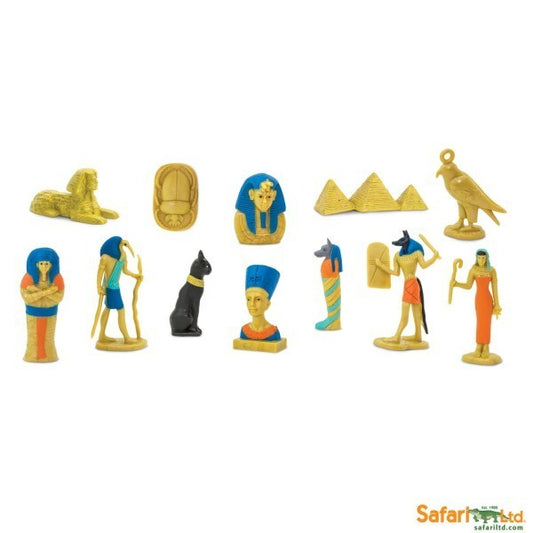 Natuurlijkleuk Safari LTD Toob Egypte set with 12 educational figures including Sphinx, pyramids, pharaohs, and gods.