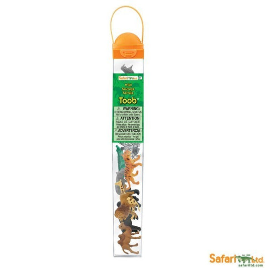 Natuurlijkleuk Safari LTD Toob wild animals set with 9 detailed figures including elephant, lion, giraffe, zebra, rhino, and buffalo.