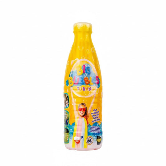Natuurlijkleuk Tuban Big Bubbles 1 liter bottle of bubble liquid with a girl in sunglasses on the label.