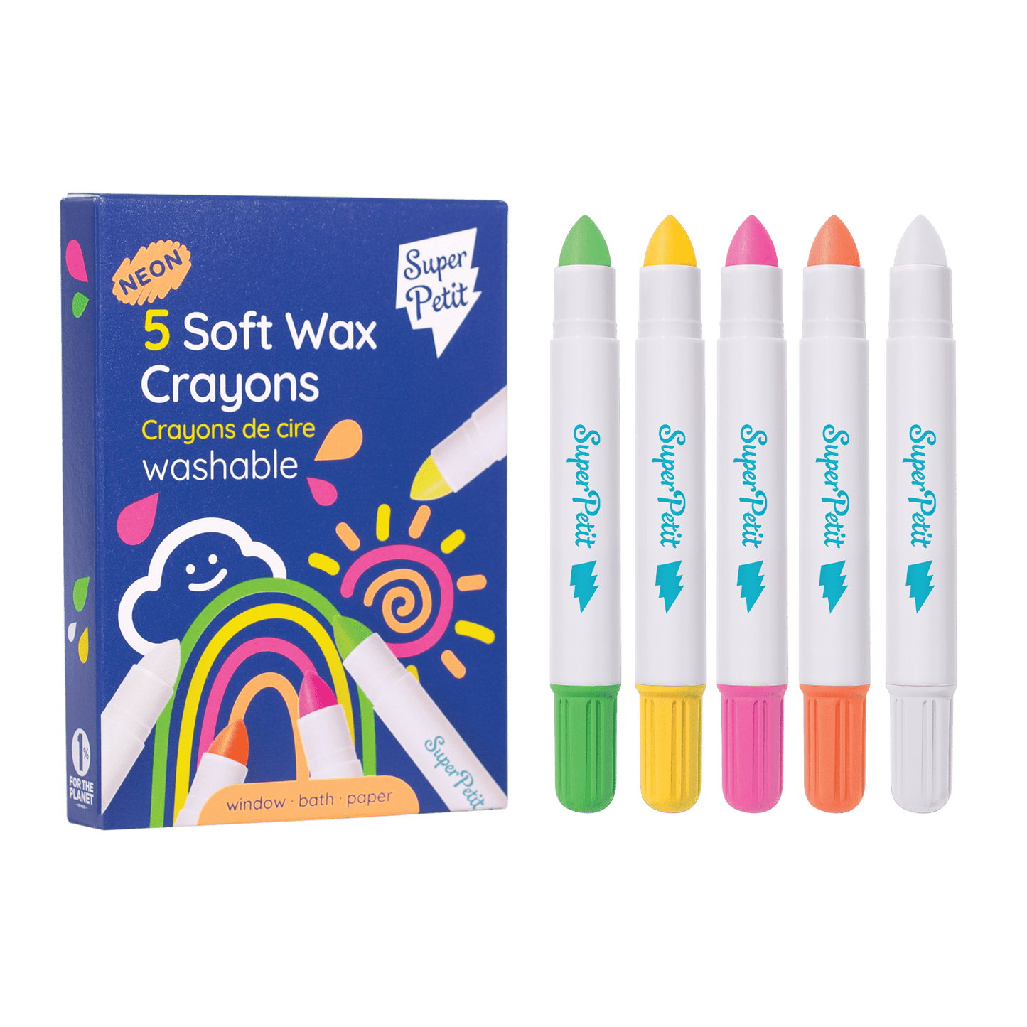 Super Petit | Uitwisbare waskrijtjes neon 5st.