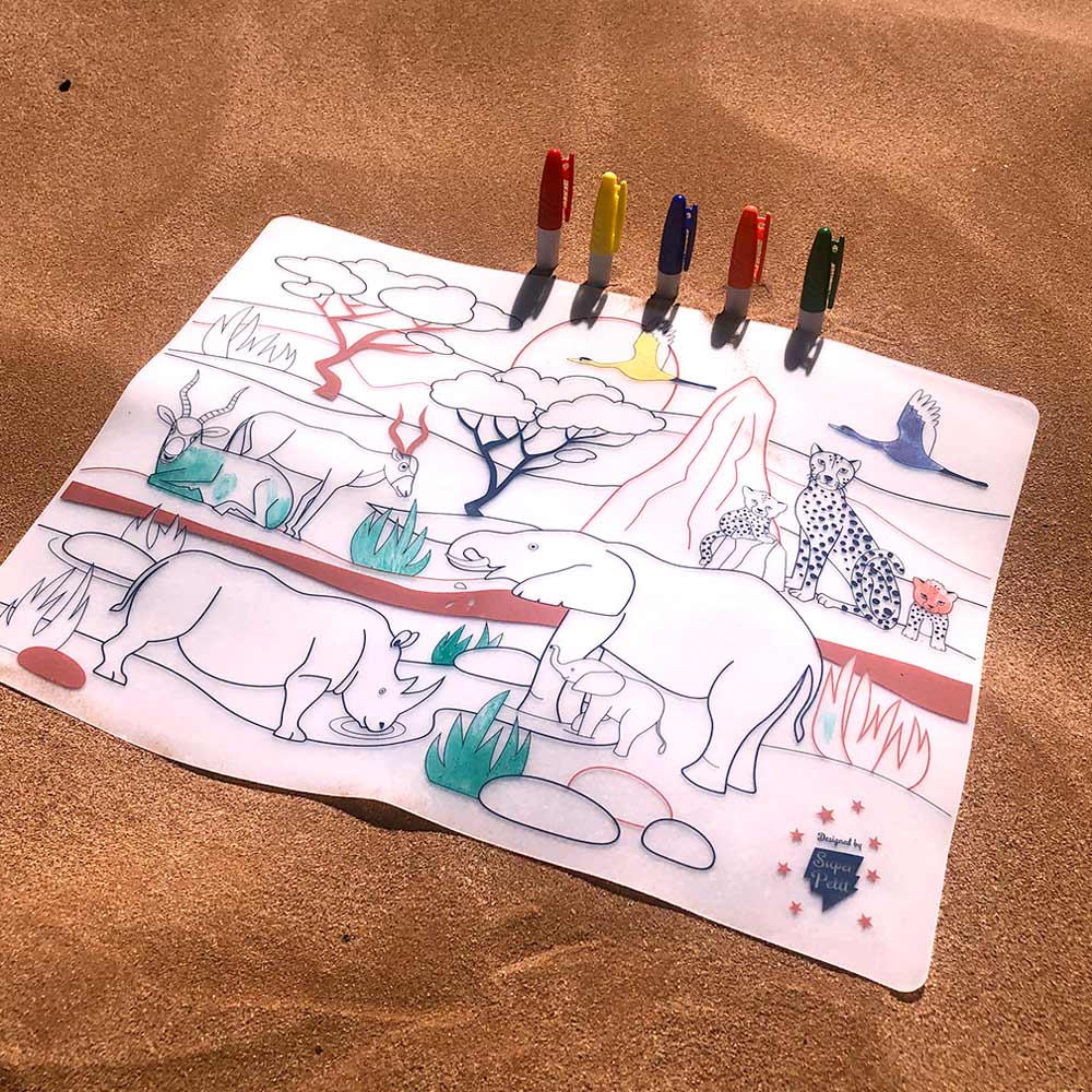 Super Petit |  placemat met 5 stiften | Savanna